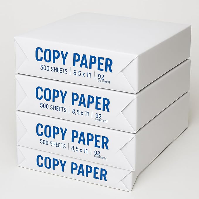Copy Paper, 8.5 x 11 inches, 92 Brightness, 500 Sheets, 4 Reams