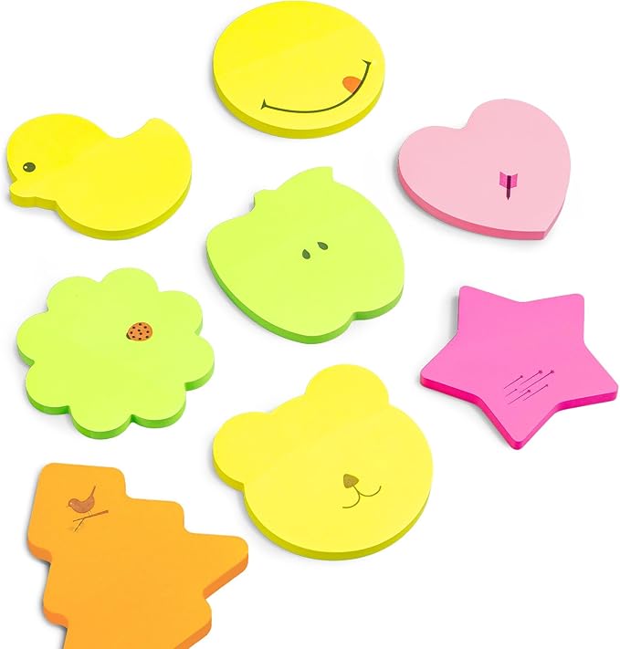 M&G 8 Pads Fun Shape Sticky Notes, 480 Sheets Cute Post-It Notes in Various Shapes, 60 Sheets/Pad, Self-Stick Memo Pads for Students, Office, Home (Duck, Heart, Star, Smile, Apple, Tree, Flower, Bear)