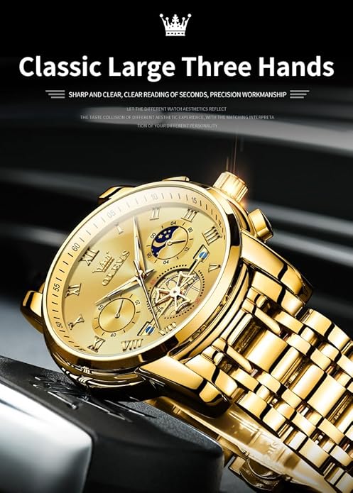 OLEVS Watches Men Waterproof Luxury Big Face Mens Watch Stainless Steel Quartz Analog Dress Watches for Men Luminous Multifunction Man Watch Relojes De Hombre