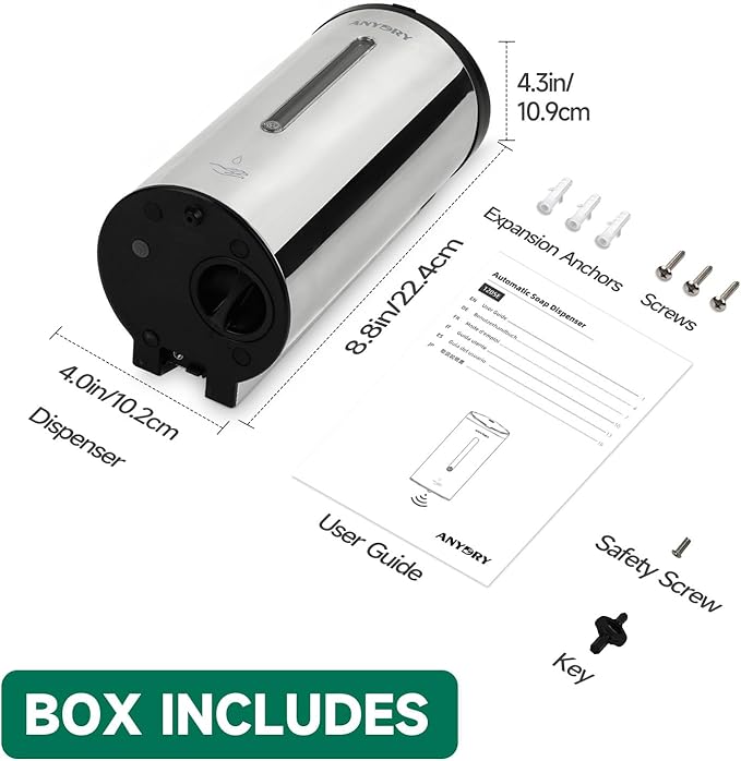 Polished Stainless Steel Automatic Soap Dispenser, Wall-Mounted 25oz Large Capacity for Bathrooms Garages and Workshops