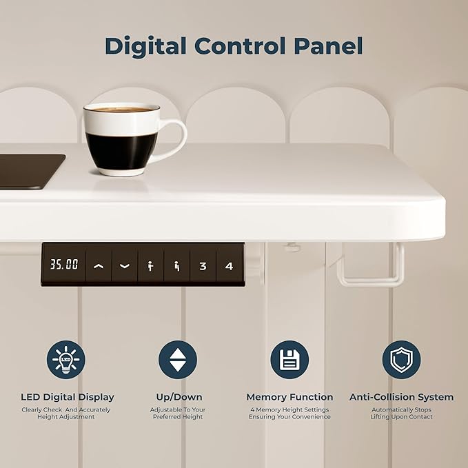 AdjustableStanding Desk 63 x 24 Inch Home Office Desk with Memory Preset, Computer Workstation Splice White Top Frame