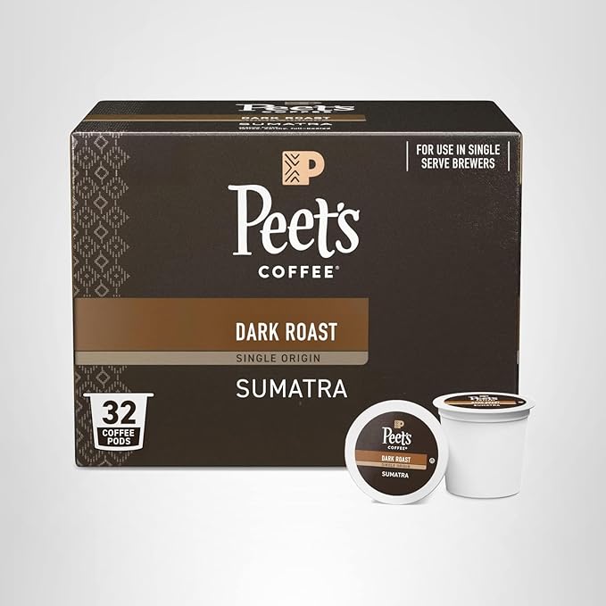 Peet's Coffee, Dark Roast Single Serve Coffee Pods - Single Origin Sumatra 32 Count (1 Box of 32 Pods)