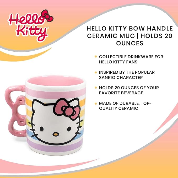 Silver Buffalo Sanrio Hello Kitty Rainbow Dots 3D Sculpted Shaped Handle Ceramic Mug, 20 Ounces