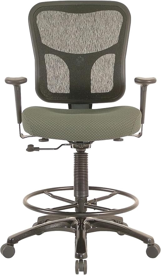 Tempur-Pedic TP8200C Fabric Drafting Stool with Backrest and Footrest with Lumbar Support, with Tempur Material, Cooling Gel Layer, Olive
