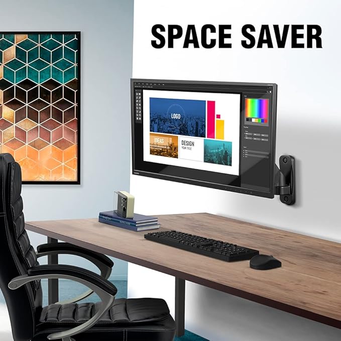 ELG Full Motion Swivel Monitor Wall Mount Stand Gas Spring for 17” to 35'' Display (4.4lbs to 19.8lbs Load), Arm Max Extension 15 inches, Computer Monitor Bracket, F410, Black