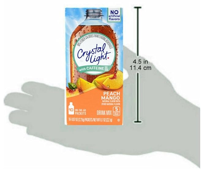 Crystal Light On The Go Peach Mango With Caffeine Drink Mix, 10-Packet Box (Pack of 8)
