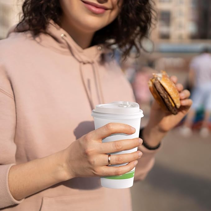 ECOLipak 100 Count 16 oz Compostable Paper Coffee Cups, Biodegradable Disposable Coffee Cups with CPLA Lid, Eco-friendly Hot Drinking Cups for Parties, Picnics, Travels,and Events