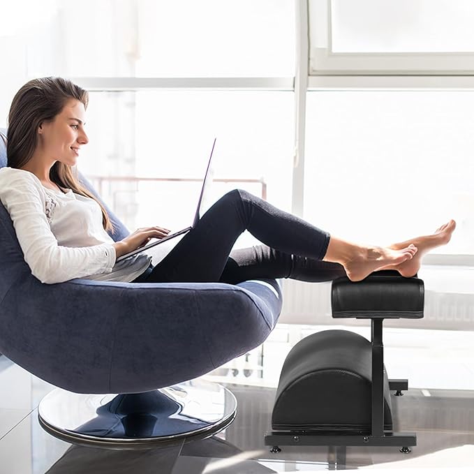 Adjustable Foot Rest Under Desk Footrest Wide Leg Rest 5 Height Positions PU Leather Covered for Desk Office Gaming Chairs Ergonomic with Foot Cushion