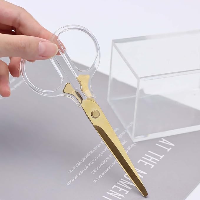 AxeWoodz 6" Gold Acrylic Scissors Small Craft Scissors Stainless Steel Blade with Clear Acrylic Handle Office Scissor