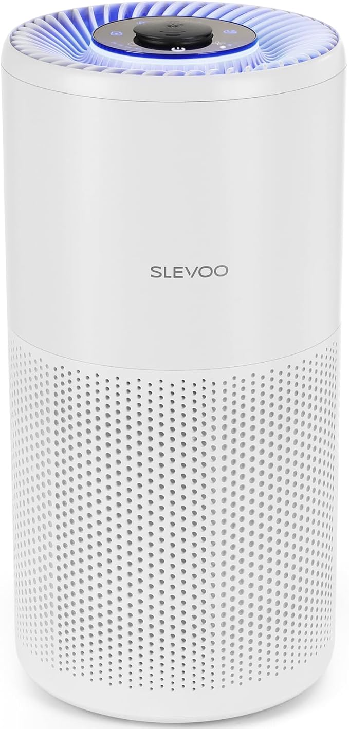 SLEVOO Air Purifier for Home Bedroom up to 1015 ft², Allergies Pet Hair, 3-in-1 Filter with hepa Air Purifier, Ultra Quiet 24 DB Sleep Mode,Aromatherapy,clean for Allergies,Pollutants,Smoke (White)
