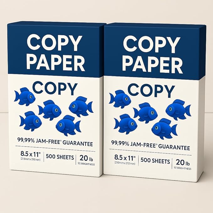 Multipurpose Copy Paper, 8.5 x 11 inches, 500 Sheets, 20 lb, 92 Brightness, 99.99% Jam-Free, 2-Pack - MADE IN USA