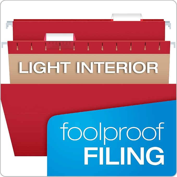 Pendaflex Hanging File Folders, Letter Size, Assorted Colors, 1/5-Cut Adjustable Tabs, 25 Per Box (81663) (Pack of 10)