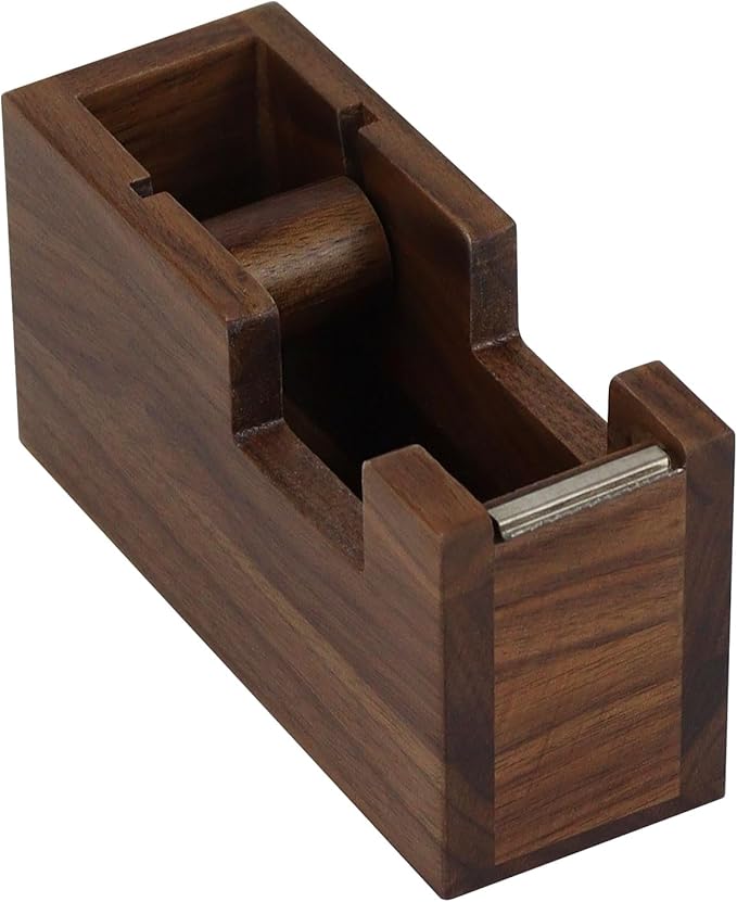 Multibey Natural Eco-Friendly Walnut Wooden 1 Inch Core Desktop Adhesive Tape Dispenser Cutter with Tape Office School Gift Idea (Walnut)