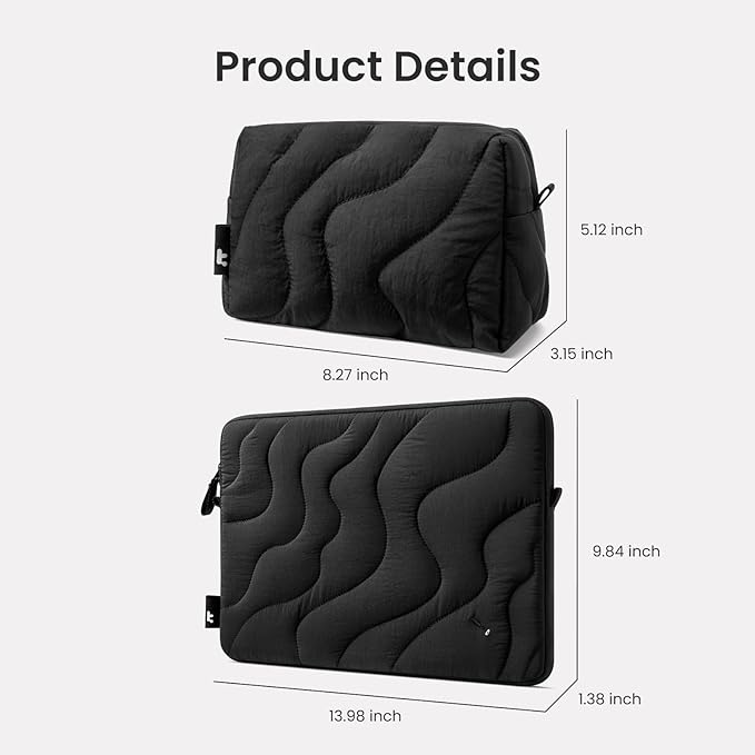 tomtoc 360 Protective Puffy Laptop Sleeve Kit for 14-inch MacBook Pro M5(2025)/M4/M3/M2/M1 Pro/Max A3434 A3112 A3401 A3185, Quilted Soft Puffer Computer Bag with Tech Pouch for 13.8" Surface Laptop 7
