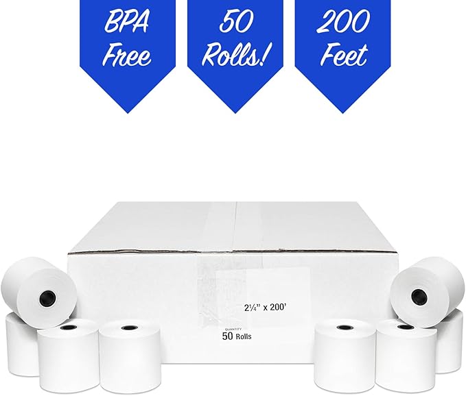 50 Rolls of 2 1/4 x 200 Thermal Paper Rolls for CBM 262, CBM 291, ER-A450T, UP-700, XE-A201, XE-A202