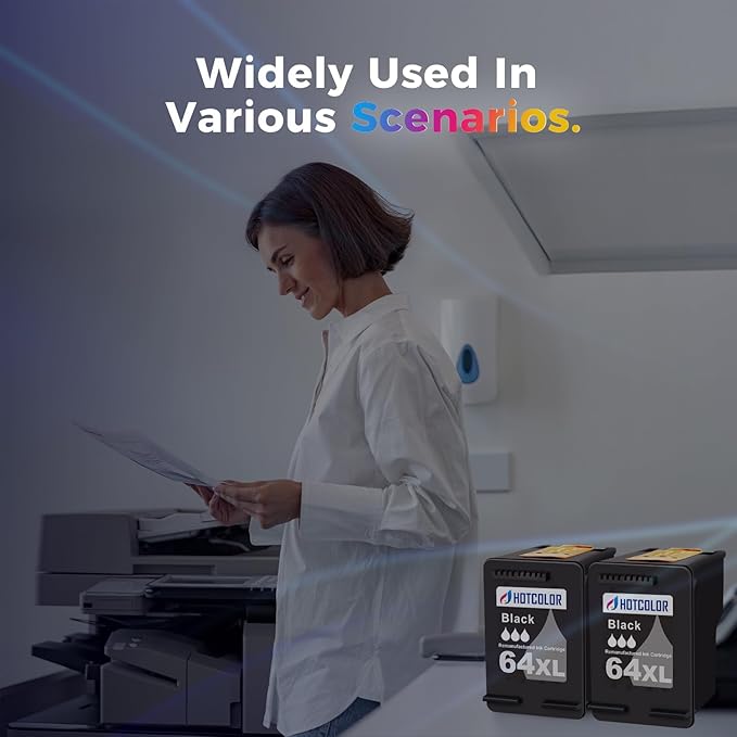 64xl Black Ink Cartridge Replacement for hp Ink 64 64xl Ink Cartridge Combo Pack use with Envy Photo 7855 Ink cartridges 7200 7455 7858 7900 Printer (2 Black)