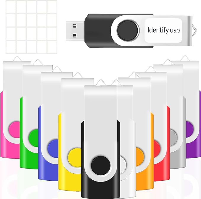 8GB USB Flash Drive 10 Pack, USB Drives 8 GB 10 PCS Memory Stick JBOS Swivel Thumb Drives Gig Stick USB2.0 Pen Drive for Fold Digital Date Storage, Zip Drive, Jump Drive, USB Stick, Mixed Color
