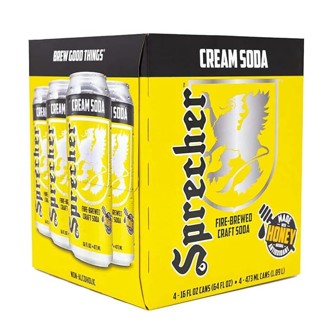 Sprecher Cream Soda Craft Soda – Fire-Brewed with Real Honey, Rich Vanilla Honey Flavor, Handcrafted, Caffeine-Free Gourmet Beverage – 16 fl oz Cans (12 Pack)