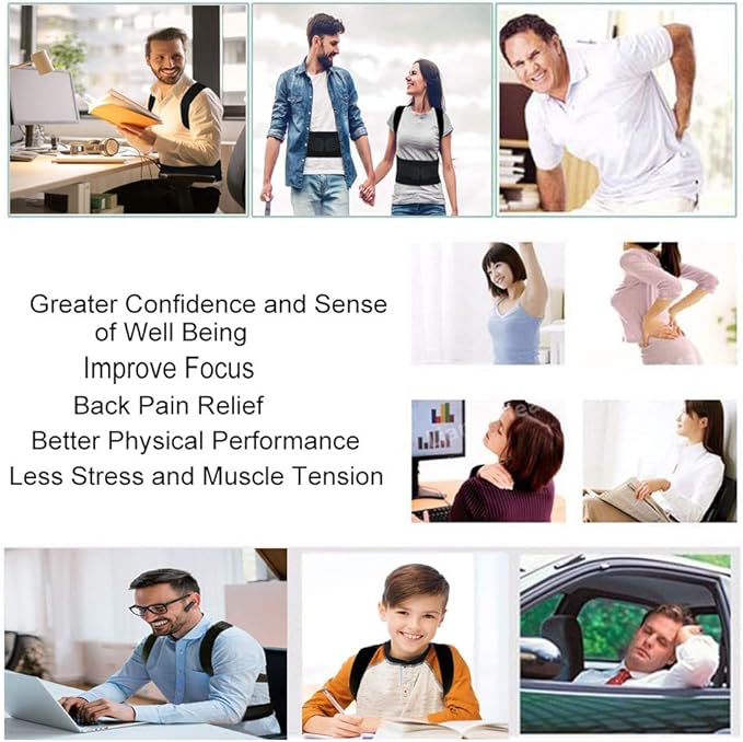 Thoracic Back Brace Posture Corrector - Magnetic Support for Neck Shoulder Upper and Lower Back Pain Relief - Perfect Posture Brace for Cervical Lumbar Spine - Fully Adjustable Belt (Beige, Large)