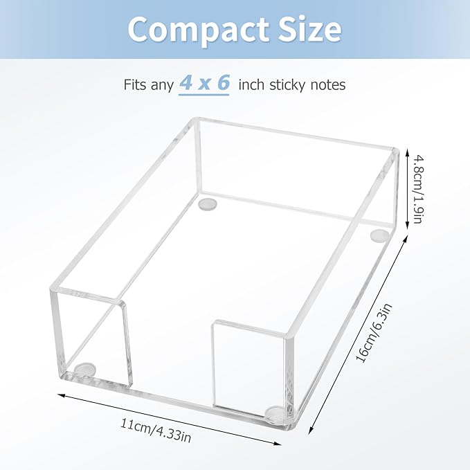 Acrylic Sticky Note Holder, 4 x 6 Crystal Clear Sticky Note Dispenser Acrylic Notepad Holder for School Home Office Desk Organization