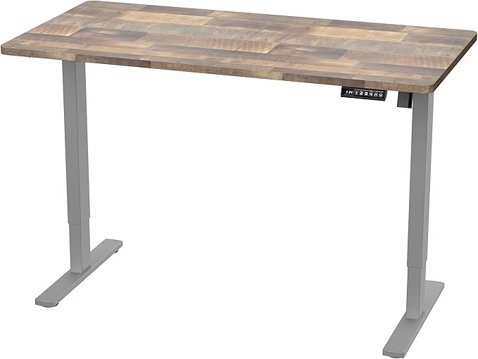 VIVO Electric 55 x 28 in Standing Desk, Memory Height Adjustment, 1B Series, One-Piece Reclaimed Wood Top, Gray Frame, DESK-KIT-1G55P