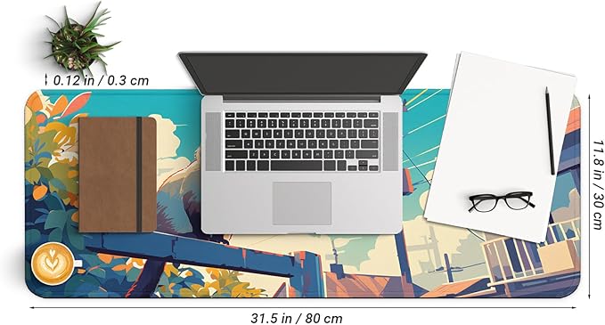 Anime Cute Cat with Sky Backgound Gaming Mouse Pad with Non-Slip Rubber Base, Large Kawaii Mousepad with Stitched Edges, Long Keyboard Mat for Laptop and Mouse, 31.5 x 11.8 inches