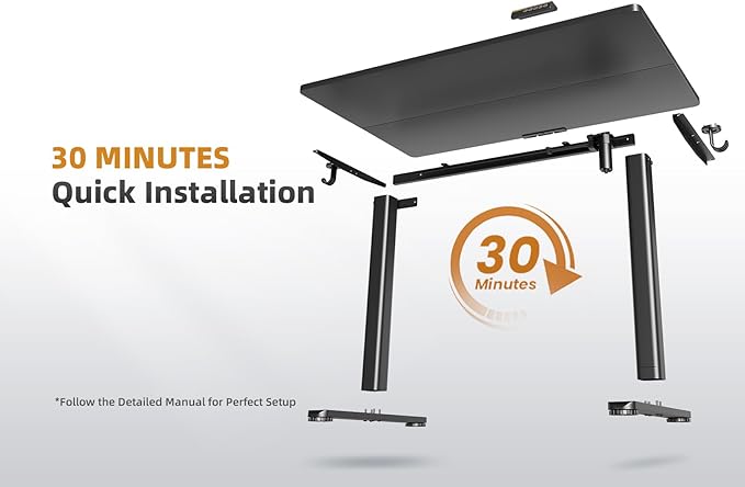 YDN Electric Standing Desk Adjustable Height, 55 x 24 Inches Stand up Desk with Cable Management, Home Office Desks with Splice Board & Black Frame, Black Top