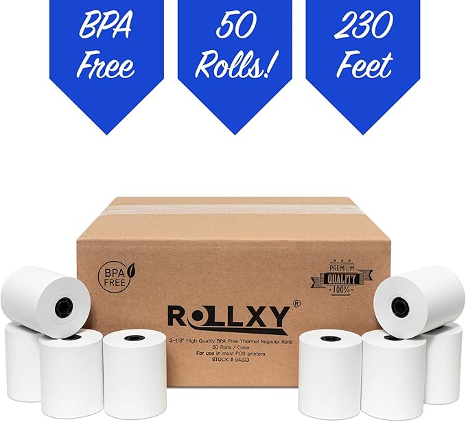 3 1/8 x 230 Thermal Paper Receipt Rolls (50 GSM - Solid Core) Fits All POS Cash Registers Printers, Clover Square Stations, Star Micronics SCP700, TSP100 BPA Free - Premium Grade (500 Rolls)