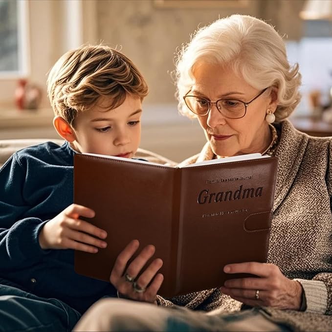 Artmag Grandma's Life Story Journal with 250+ Prompt Questions, Family Keepsake Book Leather Cover for Grandma to Share Her Memories for Birthday Mother's Day Christmas (Brown)