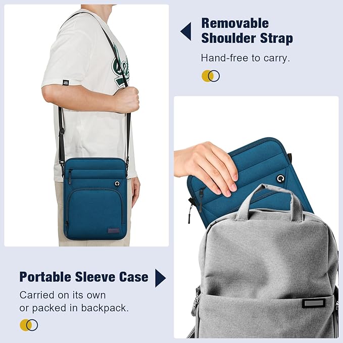 MoKo 9-11 Inch Tablet Sleeve Bag, Fits 11 inch iPad Air M3, iPad A16 2025, Pro 11 M4, iPad 10/9/8/7th, Tab S8/S9 11, Multifunctional Bag with Shoulder and Headphone Port,Peacock Blue