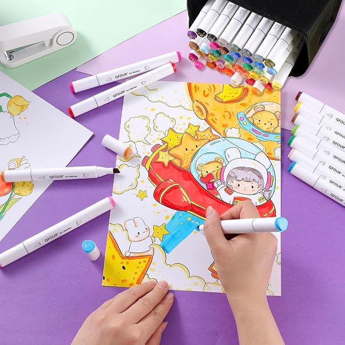 Alcohol Markers, 48 Colors Art Marker, Coloring Markers, Brush & Chisel Tip Drawing Marker for Kids and Adults Sketching, Illustration, Card Making