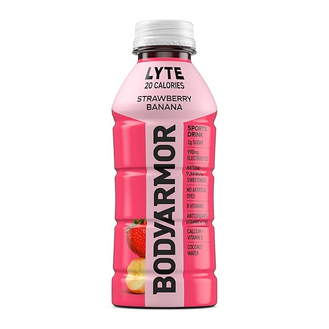 BODYARMOR LYTE Low-Calorie Sports Drink, Strawberry Banana, Coconut Water, Natural Flavors, Vitamins, Electrolytes, 16 Fl Oz (12 Pack)