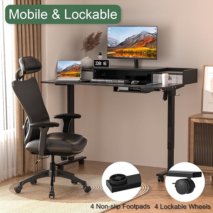 55 x 30 Inch Standing Desk with 2 Drawers, Adjustable Height Widened Stand Up Desk with Storage, Sit to Stand Ergonomic Workstation for Home Office, Classic Black