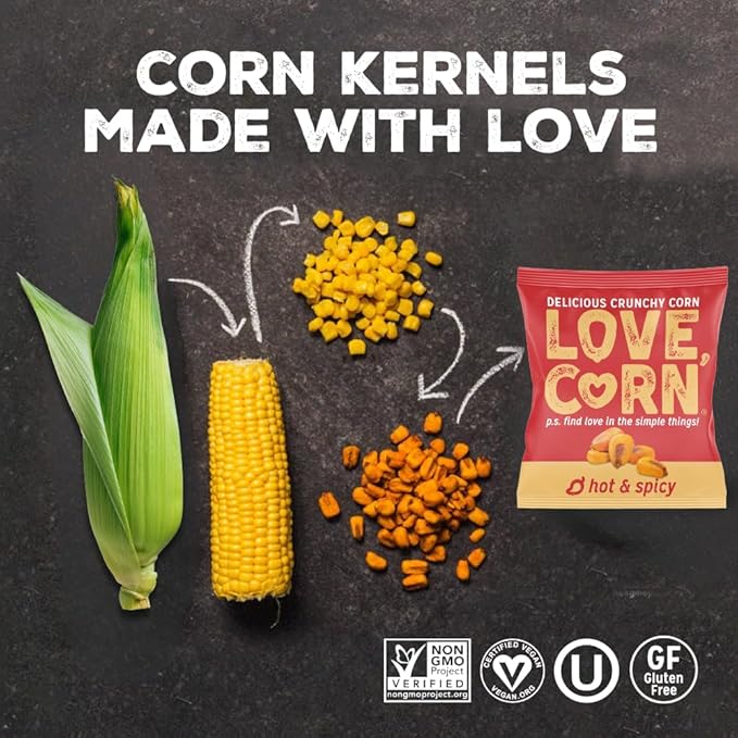 LOVE CORN | Habanero Chilli Delicious Crunchy Corn | 0.7oz, 20 bags | Low-Sugar, Gluten-Free, Plant Based, Non-GMO
