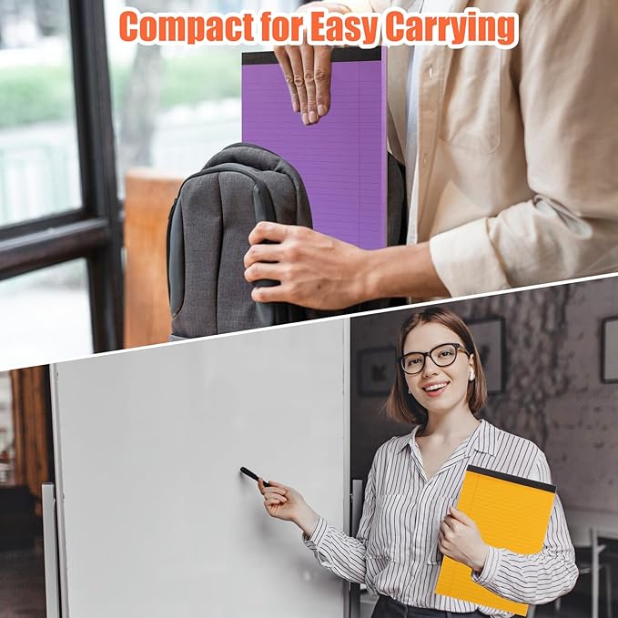 8 Pack Colored Legal Pads, Totally 400 Sheets Legal Pads 8 x 11.5inch College Ruled Writing Pads Wide Ruled Legal Paper for Office, School, College, Professional