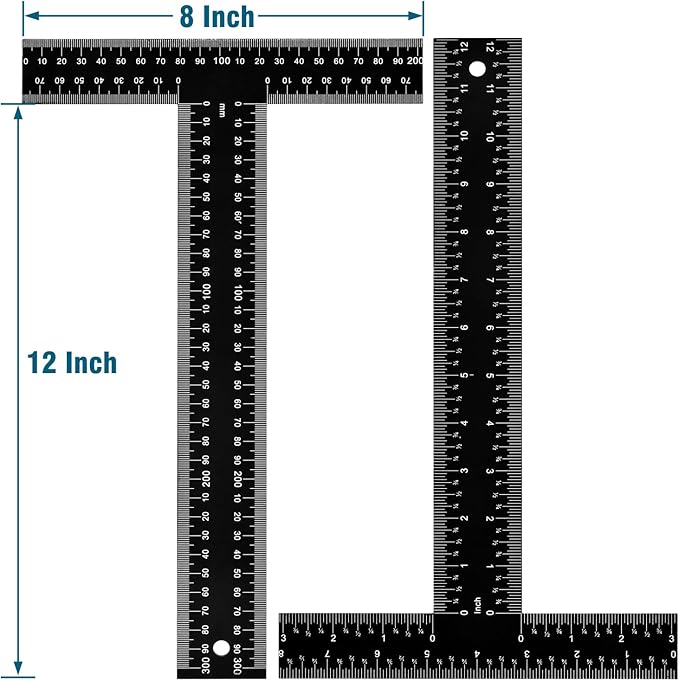 T Square Ruler - 12 inch Metal T Ruler for Drafting, Architecture, Engineering & Art | Precision Dual-Scale (Inch & MM) - Tee Ruler, Scale Ruler
