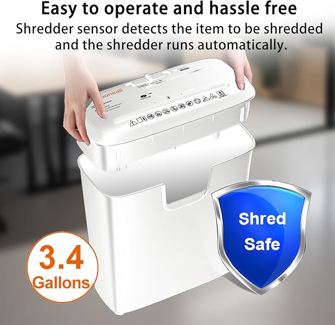 Bonsaii High-Performance 7-Sheet Strip-Cut Shredder, Low Noise, CD & Credit Card Compatible, with 3.4-Gallon Bin and Thermal Protection, White