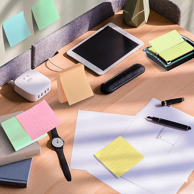 ZYTIN Pop Up Sticky Notes Lined 3x3 inch, Easy to Post Sticky Notes with Lines, 600 Sheet, Pink Purple Blue Yellow Green Orange Color, Office Accessories