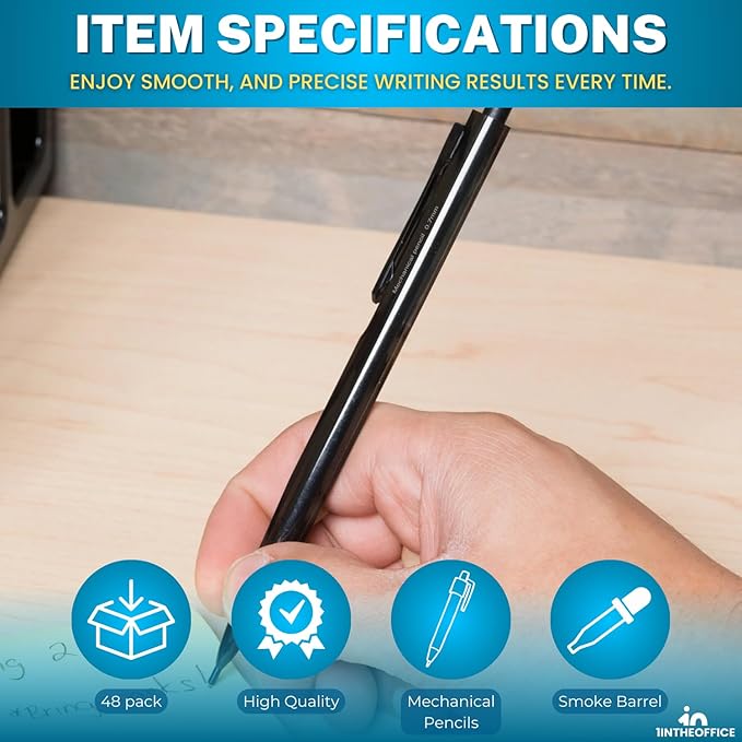 1InTheOffice Mechanical Pencils 0.7mm, #2.5, HB Lead, Black Lead, Smoke Barrel 48 Pack