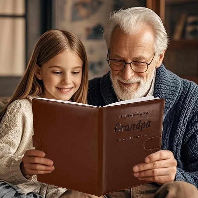 Artmag Grandpa's Life Story Journal with 250+ Prompt Questions, Family Keepsake Book Leather Cover for Grandpa to Share His Memories for Birthday Father's Day Christmas (Brown)