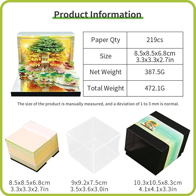 Time Piece Calendar 2026 Desk Calendar 3D Memo Pad Weekly Calendar Tear-Away Paper Carving Art Notepad Gift for Thanksgiving Christmas With LED Lights for Desktop Decor-Flower Island