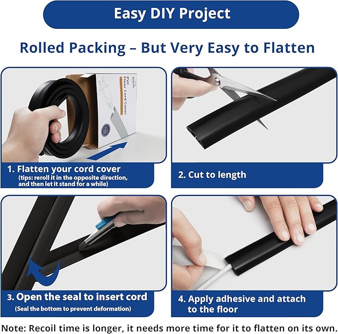 Floor Cord Cover 10ft, Cord Hider Floor Grey, Cable Management Prevent Trips, Cable Cover Wire Covers for Electric Power Cords, Wire Protector Cavity W0.47in x H0.28in