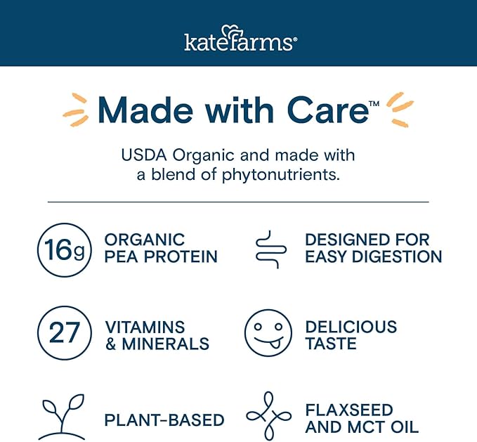 KATE FARMS Organic 1.0 Sole-Source Nutrition Shake, Chocolate, 16g Protein, 27 Vitamins and Minerals, Meal Replacement, Protein Shake, 11 oz (12 Pack)