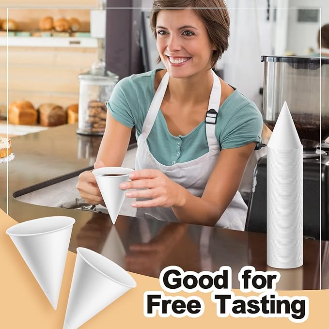 Roshtia 400 Pcs 4 oz Paper Cone Cups Thicken Disposable Cone Cups for Shaved Ice, Slushies Water Cooler Dispenser, White