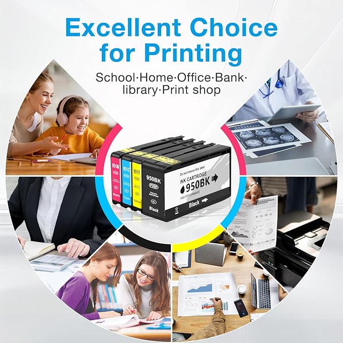 950XL 951XL Ink Cartridges Replacement for HP OfficeJet Pro 8100 8600 8610 8615 8620 8625 8630 251DW 276DW Plus Series (4 Pack with Chip)