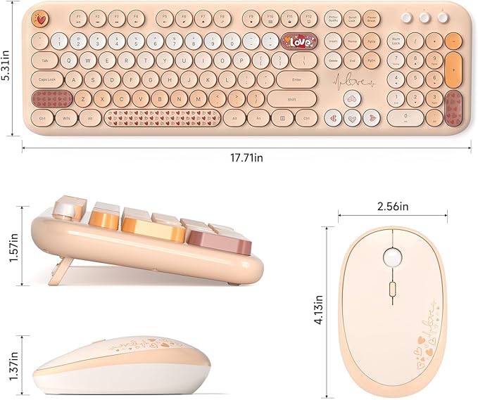 KNOWSQT Wireless Keyboard and Mouse Combo - Lovely Milktea Rainbow Full-Sized Typewriter Colorful Keyboards, Round Keycap USB Plug Play Retro Cute Keyboards for Windows, Laptop, PC, Desktop, Computer