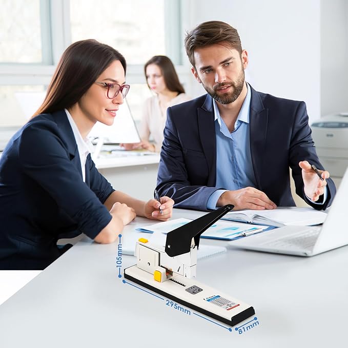 Heavy Duty Stapler 210 Sheets Capacity, Effortless Office School Stapler with Adjustable Stapling Width of 60mm (2.36") with 4000 Staples, White