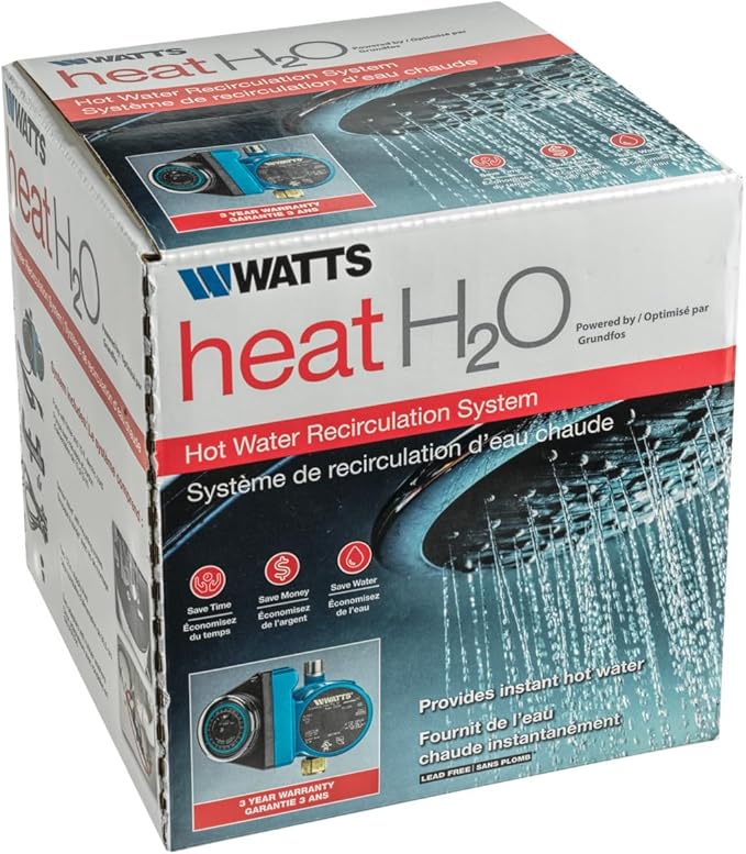Watts Heat H2O Hot Water Recirculation System w/Programmable Timer, Instant Hot Water, 3 Year Warranty, Pump, 2 Adapters, Sensor Valve, Mounting Screws, 2 Supply Lines, Easy DIY Install (0955805)