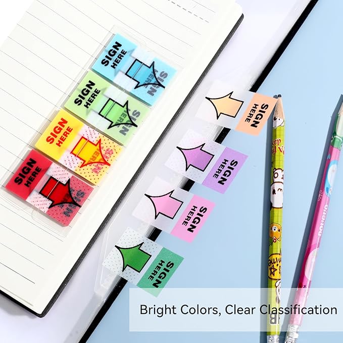 600 PCS Sign Here Tabs, Arrow Labels Stickers Post Notes Flags Adhesive Sticky Signature Tags for Documents Notebooks Home Office School Supplies