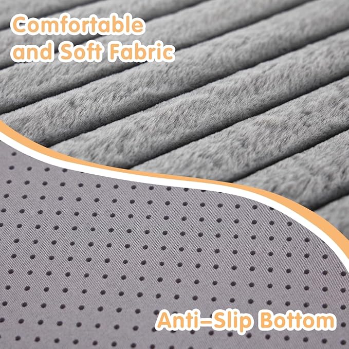 Tiita Round Stuffed Pouf Ottoman, Stripe Faux Fur Poufs with Foam Chunk Filling, Furry and Fluffy Pouf 21×21×12 inch Foot Stool Storage Ottoman,Puff Office Foot Rest for Couch Living Room, Grey